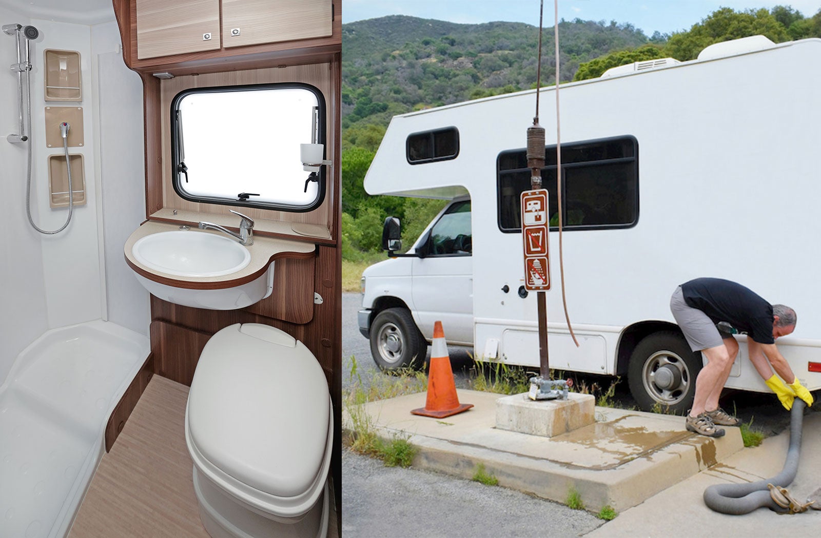 Portable RV/camper toilet and holding tank setup in Lake Elsinore, California